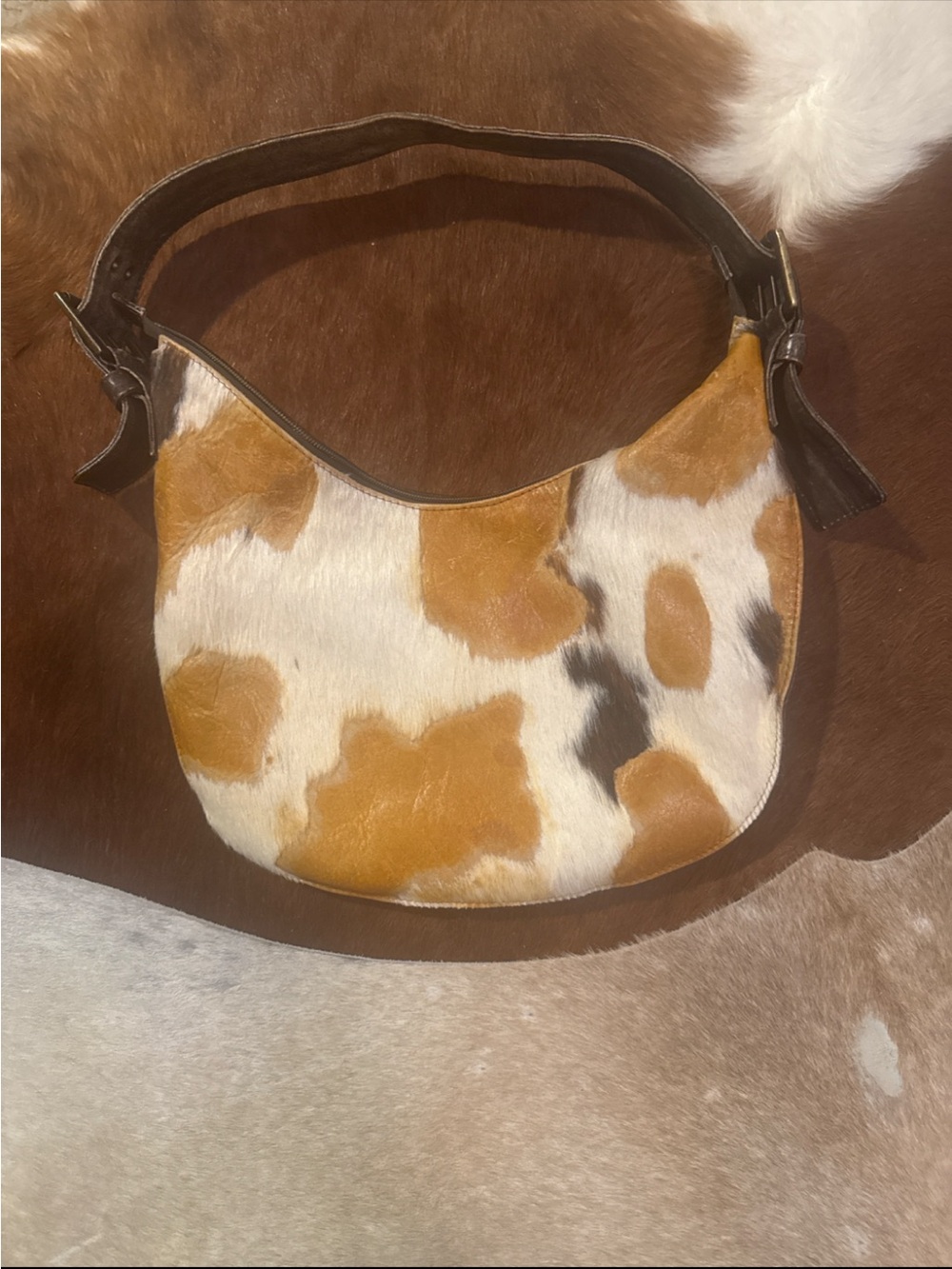 Brown & White Cowhide Shoulder Bag